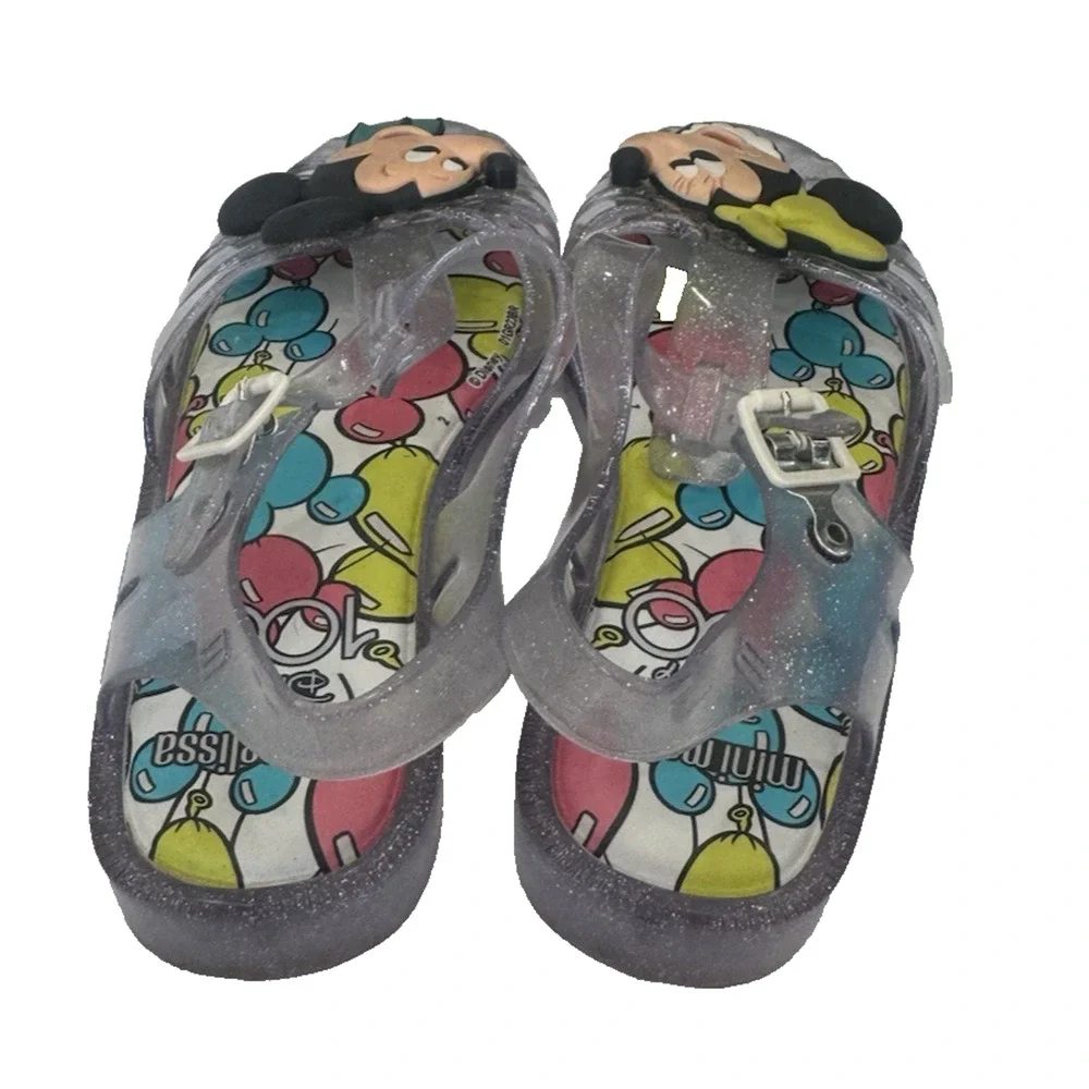 Mini Melissa Disney 100 Clear Glitter Jelly Shoes girls size 3 sandals